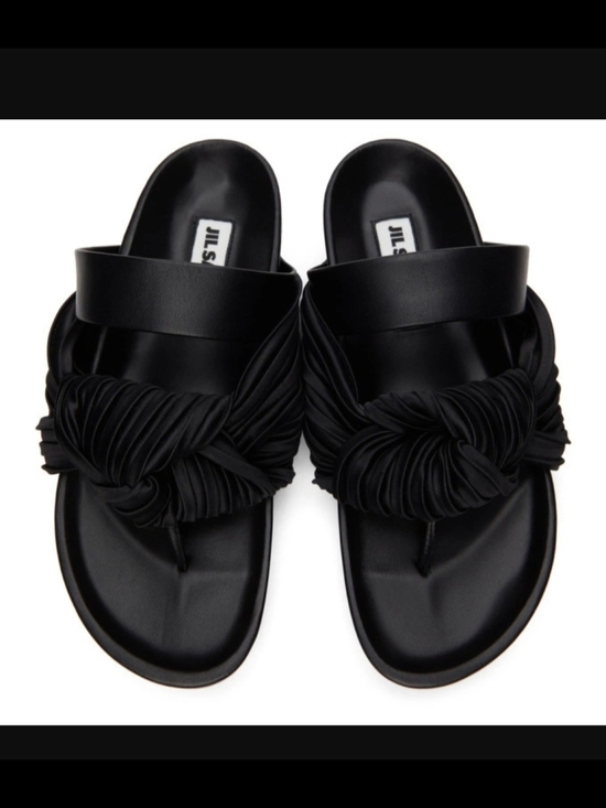 Jil Sander Shoes - Jil Sander Black Pleats and Knot Flat Sandal Shoe Sz 5 US